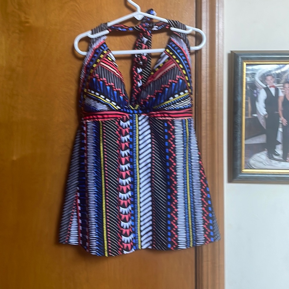 Halter style, colorful, swim top
